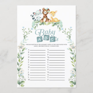 Woodland Baby Shower Baby ABC's Game Invitation