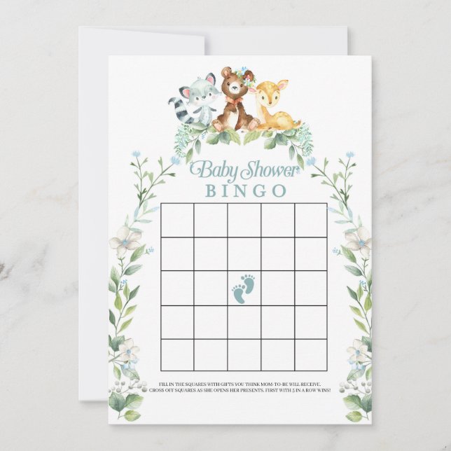 Woodland Baby Shower Bingo Game Invitation (Front)