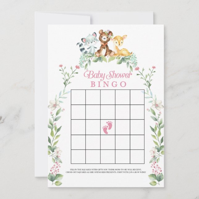 Woodland Baby Shower Bingo Game Invitation (Front)