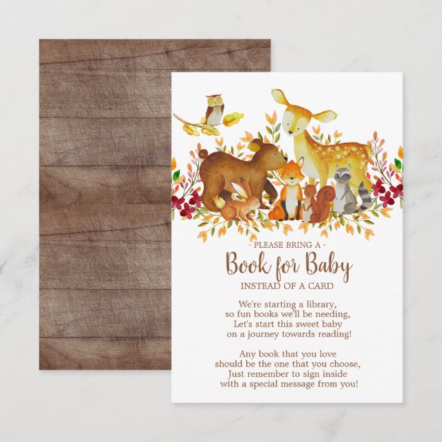 Woodland Baby Shower Book for Baby Card (Front/Back)