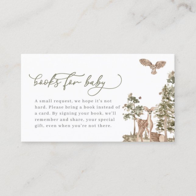 Woodland Baby Shower Books for Baby Shower Business Card (Front)
