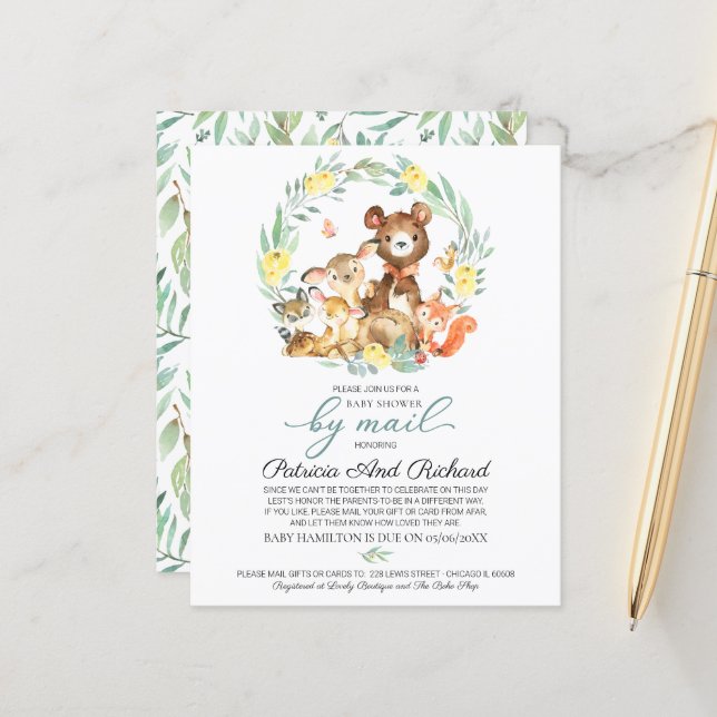 Woodland Baby Shower By Mail Budget Invitation (Front/Back In Situ)