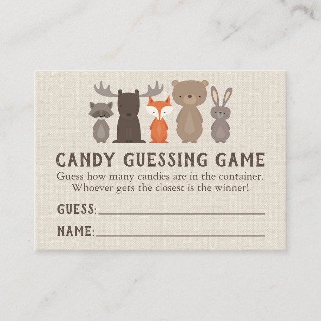 Woodland Baby Shower Candy Guessing Game Cards (Front)