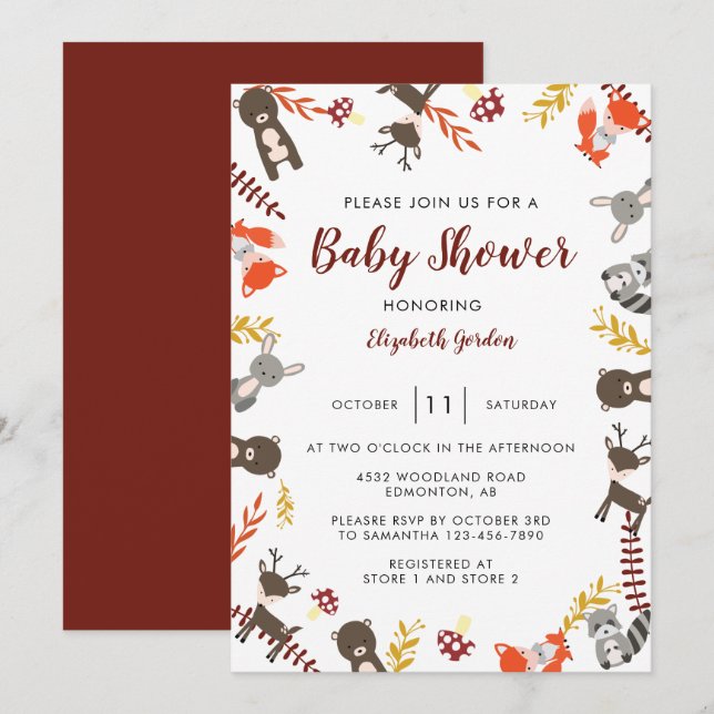 Woodland Baby Shower Cute Forest Animals Neutral Invitation (Front/Back)