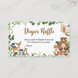 Woodland Baby Shower Diaper Raffle Business Card