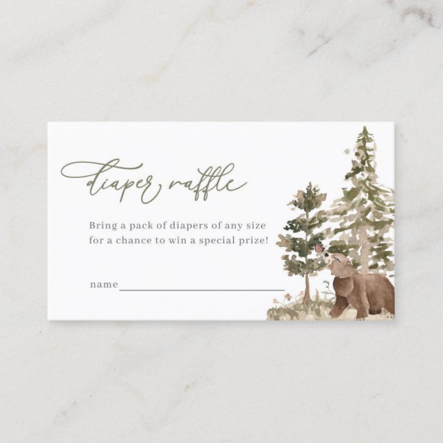Woodland Baby Shower Diaper Raffle Card (Front)