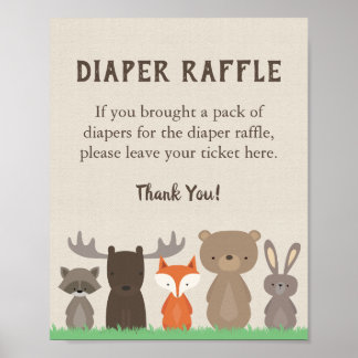 Woodland Baby Shower Diaper Raffle Sign