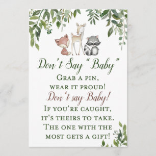 Woodland Baby Shower Dont Say Baby Sign 5x7 Invitation