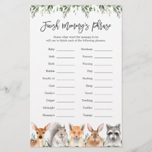 Woodland Baby Shower Finish Mommy's Phrase Game