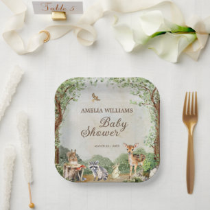 Woodland Baby Shower Forest Animals Greenery Paper Plate