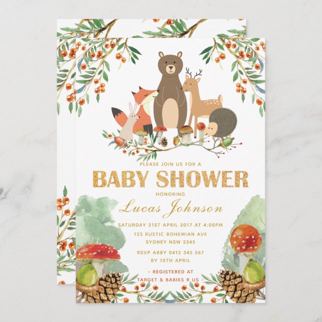 Woodland Baby Shower Forest Animals Invitation (Front/Back)