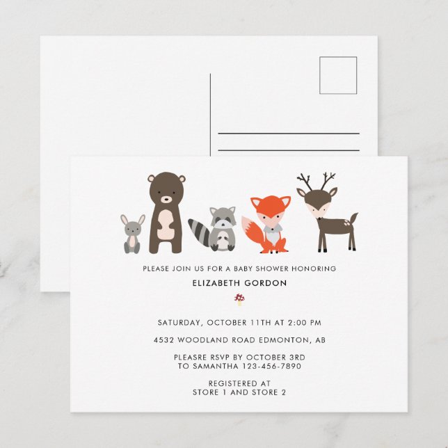 Woodland Baby Shower Forest Animals Neutral Cute I Postcard (Front/Back)