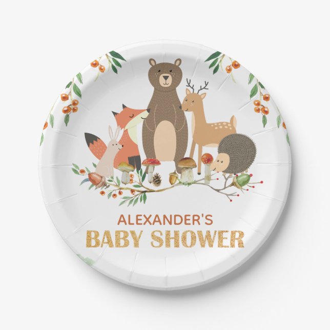Woodland Baby Shower Forest Animals Paper Plate (Front)