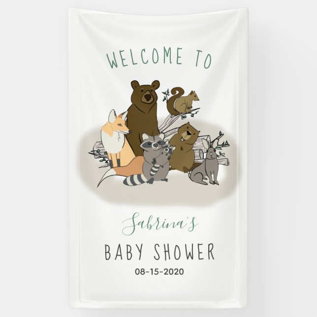 Woodland Baby Shower Forest Animals Welcome Banner (Vertical)