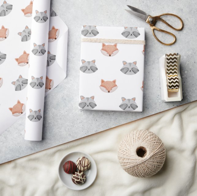 Woodland Baby Shower. Forest Fox & Raccoon Pattern Wrapping Paper (Crafts)