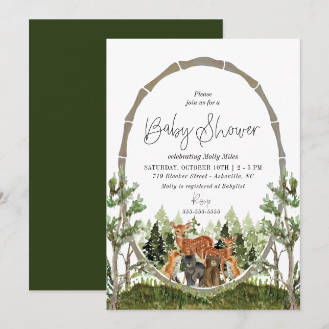 Woodland Baby Shower Forest Friends Invitation (Front/Back)