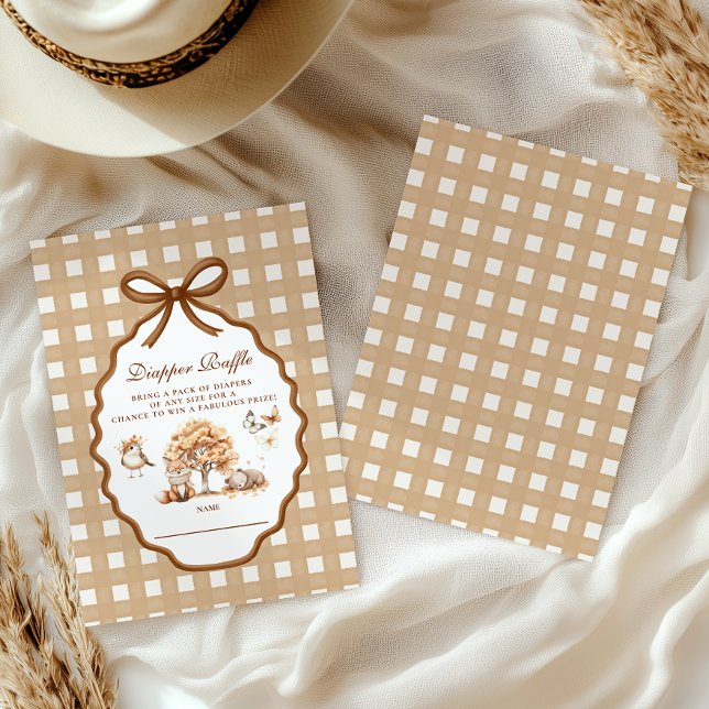 Woodland Baby Shower Gingham Diapper Raffle Enclosure Card (Creator Uploaded)