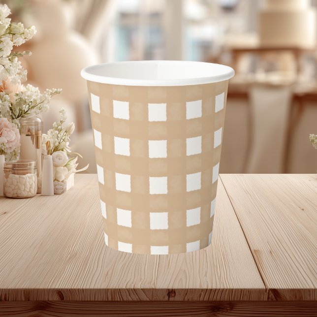 Woodland Baby Shower Gingham Neutral Paper Cups (Creator Uploaded)