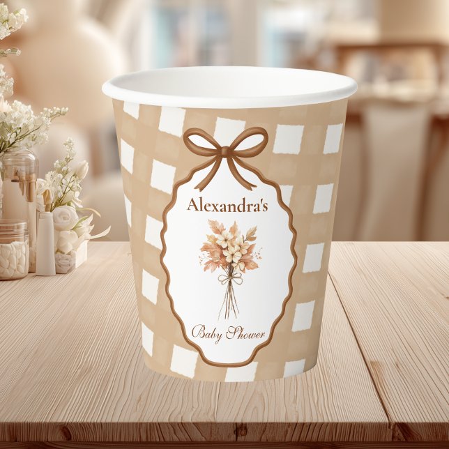 Woodland Baby Shower Gingham Neutral Paper Cups (Creator Uploaded)