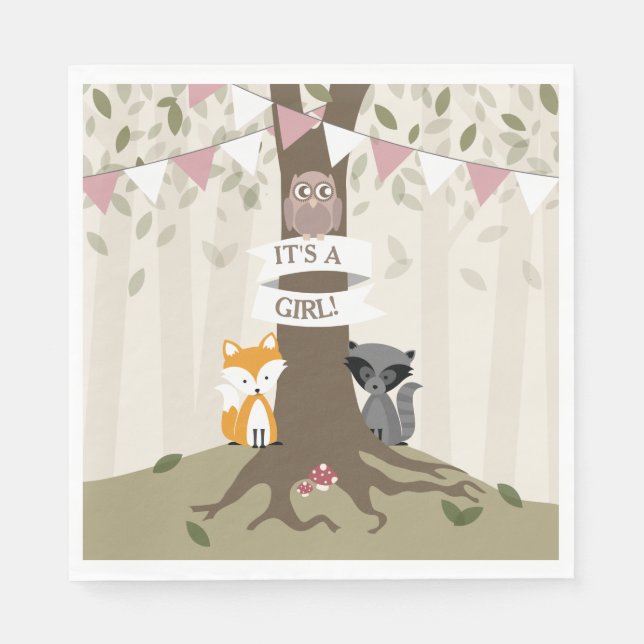 Woodland Baby Shower - Girl Napkin (Front)