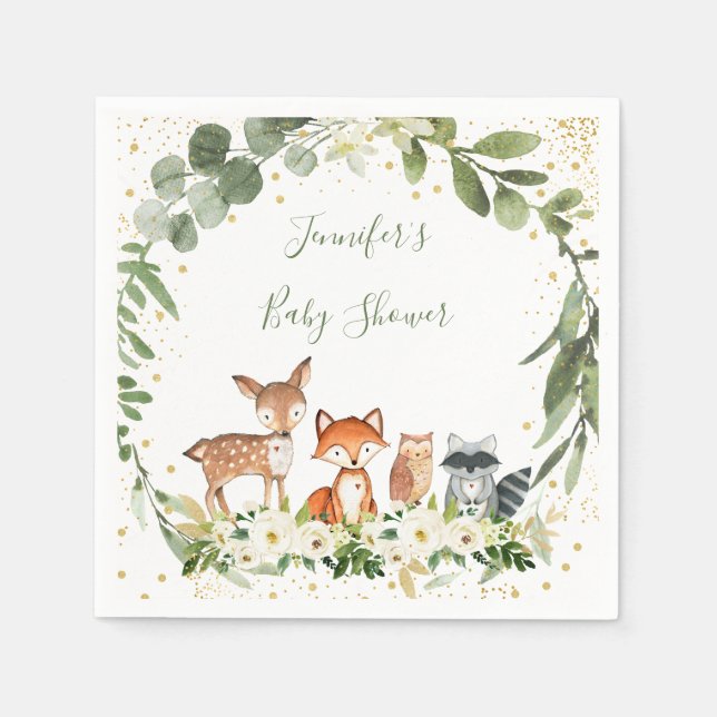 Woodland Baby Shower Greenery Forest Animal Napkin (Front)