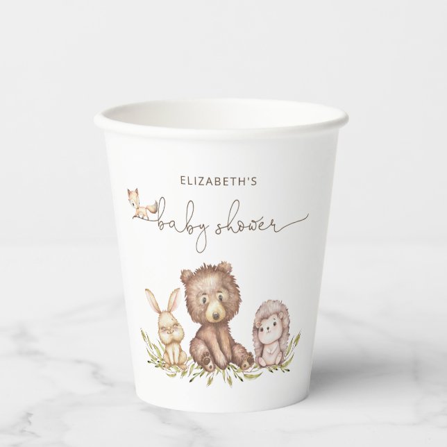 Woodland Baby Shower Greenery Paper Cups (Front)