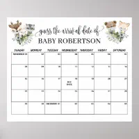 Woodland Baby Shower Guess Due Date Calendar Poster Zazzle