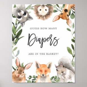 Woodland Baby Shower Guess How Many Diapers Poster