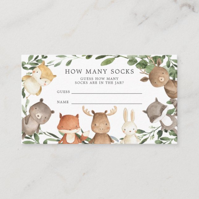 Woodland Baby Shower Guess How Many Socks Enclosure Card (Front)
