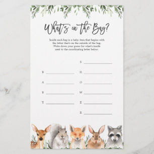 Woodland Baby Shower Guess What's in the Bag Game