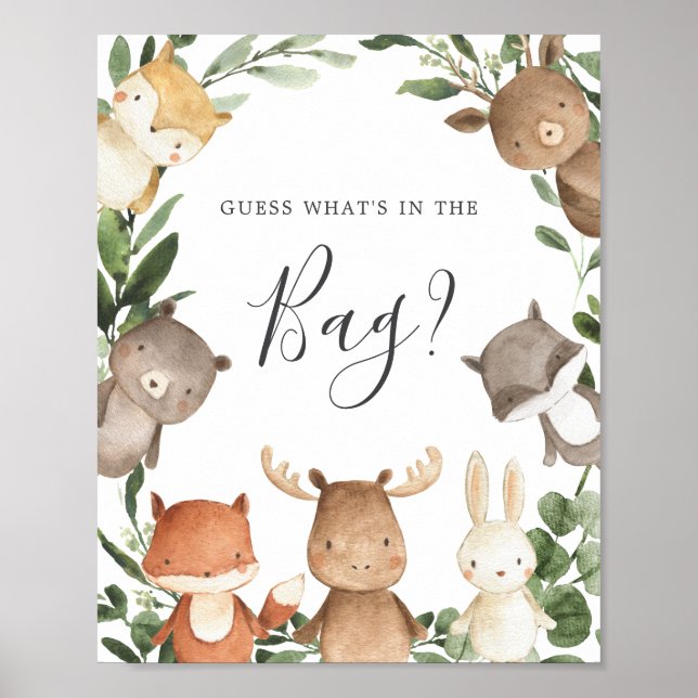 Woodland Baby Shower Guess What's in the Bag Game Poster (Front)