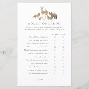 Woodland Baby Shower Guess Who Mommy or Daddy Game