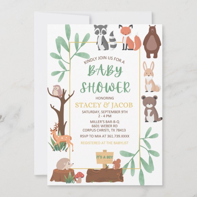 Woodland baby shower invitation  (Front)