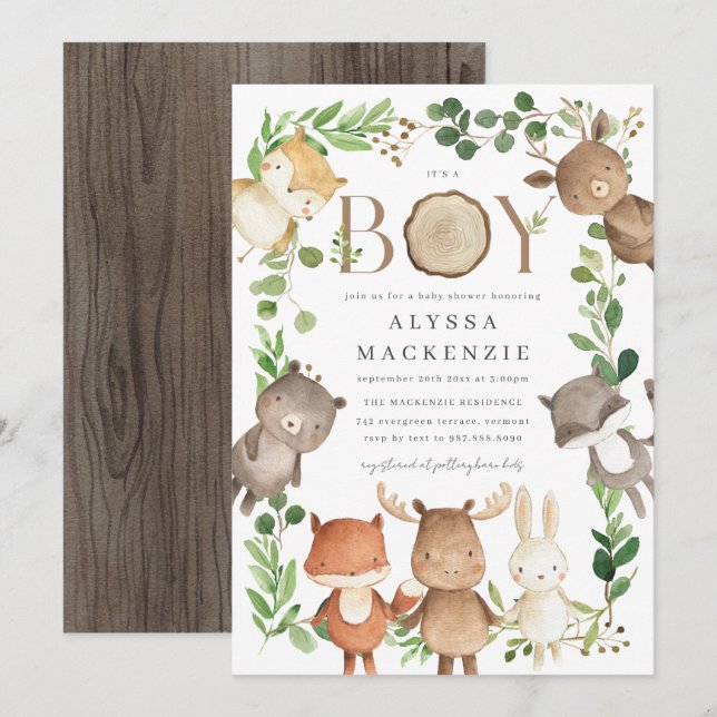 Woodland Baby Shower Invitation (Devant / Derrière)