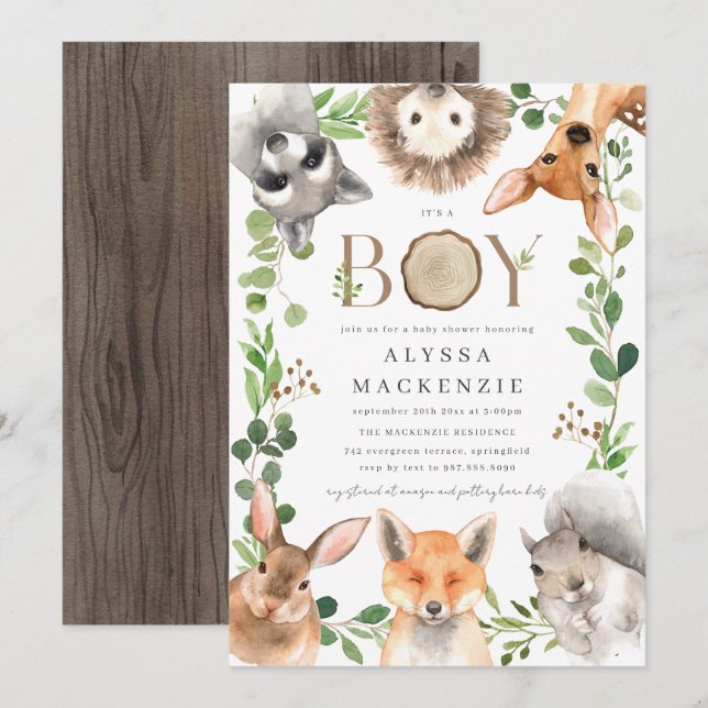 Woodland Baby Shower Invitation (Devant / Derrière)