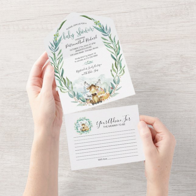 Woodland Baby Shower Invitation & Advice Card (Tearaway)