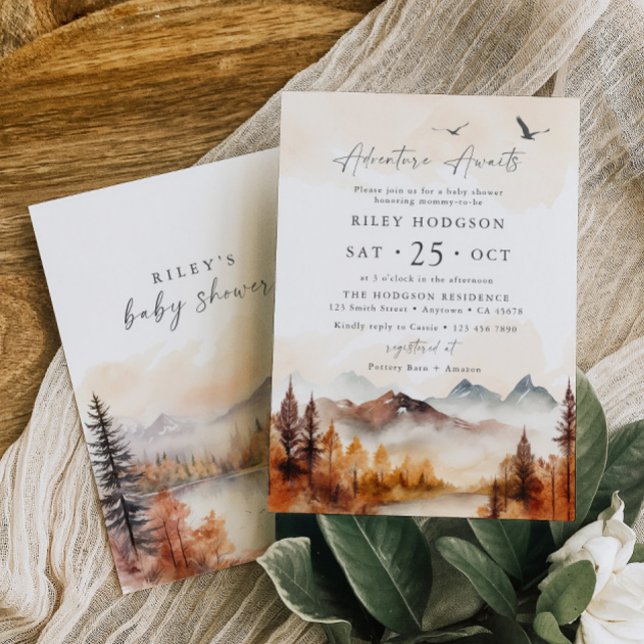 Woodland Baby Shower Invitation Boy Fall Mountains (Creator Uploaded)
