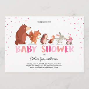 Woodland Baby shower invitation Fille rose Animaux