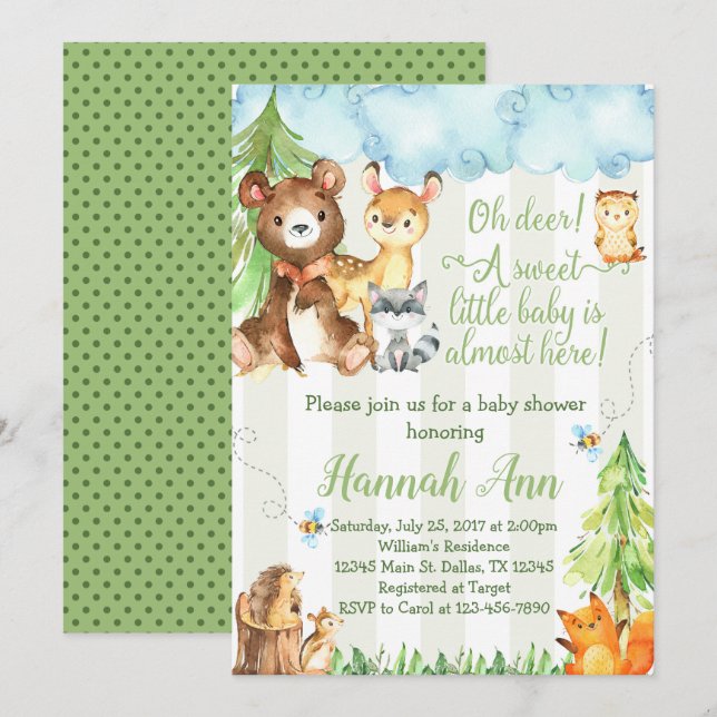 Woodland Baby Shower Invitation Forest Friends (Front/Back)