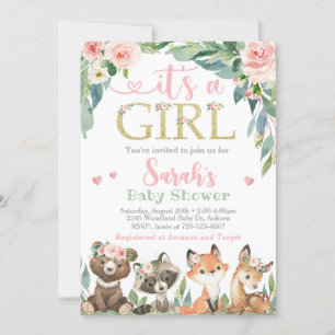 Woodland Baby Shower Invitation, It's A Girl Invitation