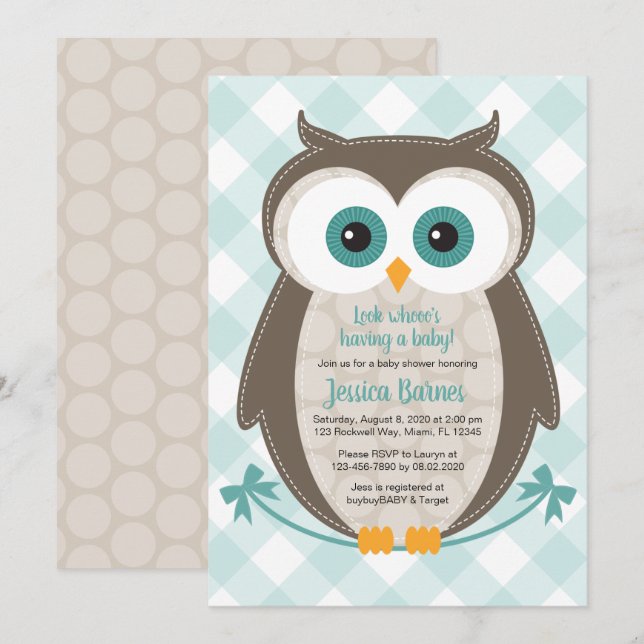 woodland baby shower invitation neutral mint brown (Front/Back)