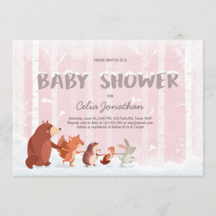 Woodland Baby Shower invitation Pink Winter Snow