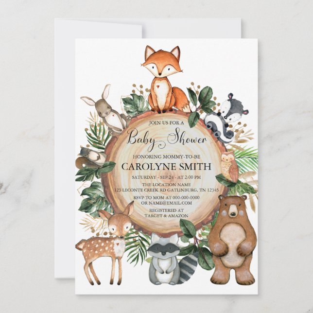 Woodland baby shower invitation template (Front)