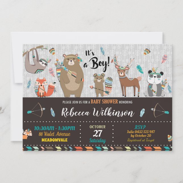 Woodland Baby Shower Invitations Baby Boy Shower (Front)