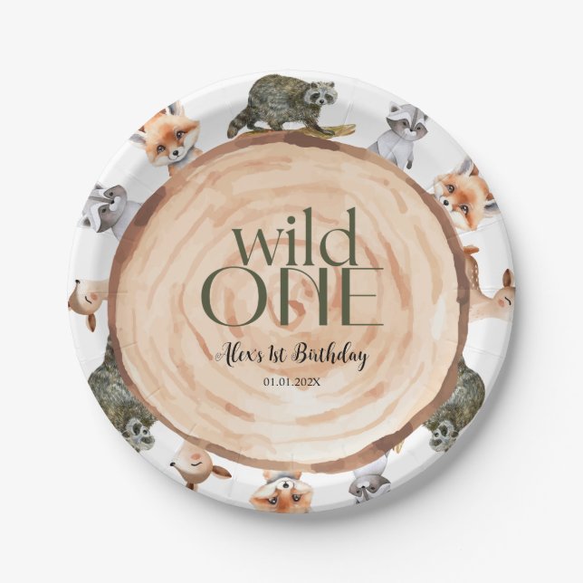 Woodland Baby Shower It's a Boy! Wild One Birthday Paper Plate (Front)