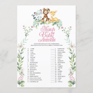 Woodland Baby Shower Match The Baby Animals Game Invitation