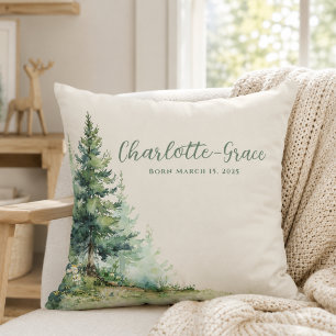 Woodland Baby Shower • Neutral Beige Forest Design Throw Pillow