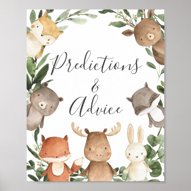 Woodland Baby Shower Predictions and Advice Sign (Front)