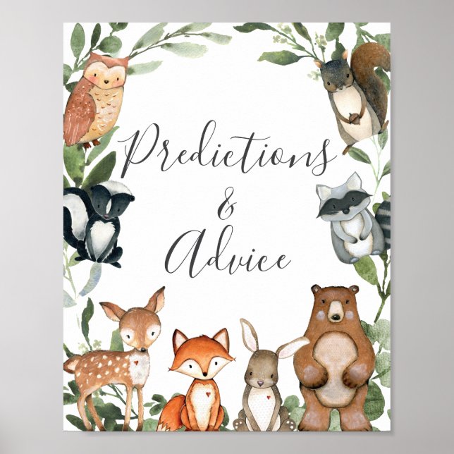 Woodland Baby Shower Predictions and Advice Sign (Front)