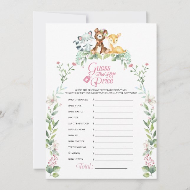 Woodland Baby Shower Price Game Invitation (Front)